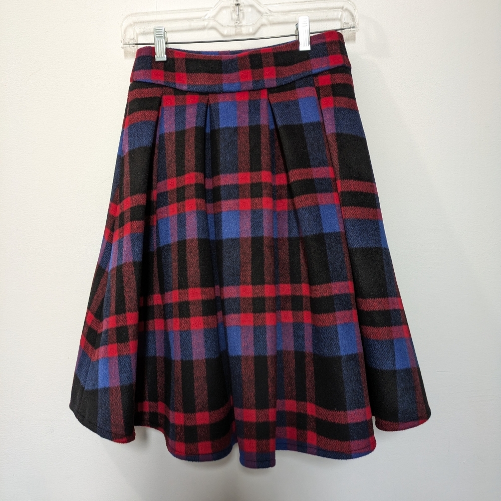 Asos Plaid Pleated Wool Skirt, Womens 0